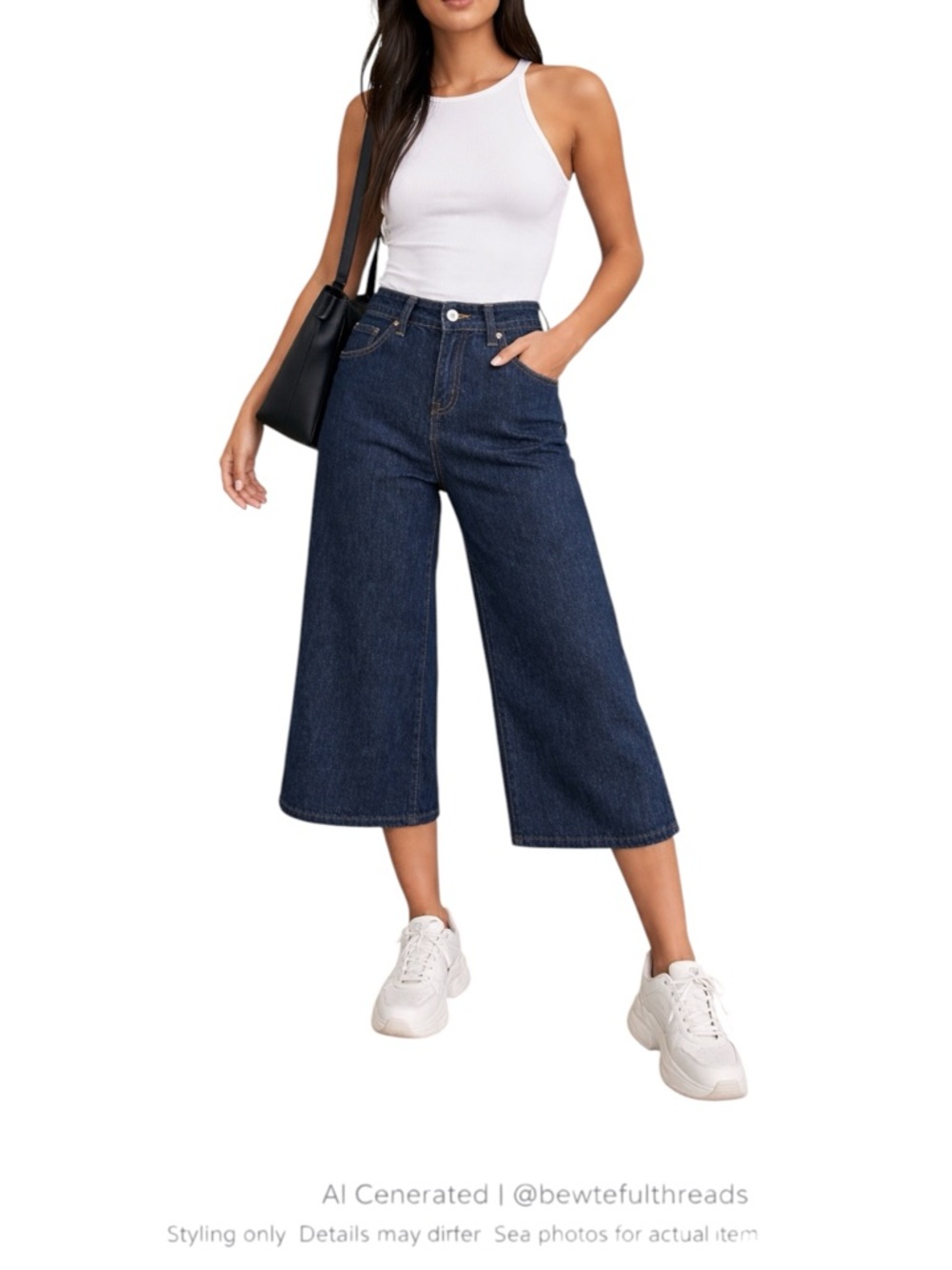 Aritzia Style Cropped Wide Leg Denim Culottes Dark Wash Minimalist Chic